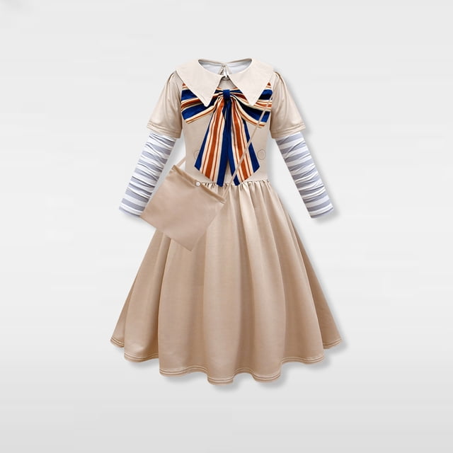 Vestido de disfraz para niñas estilo vintage cuello de solapa vestido de manga larga traje de festival
