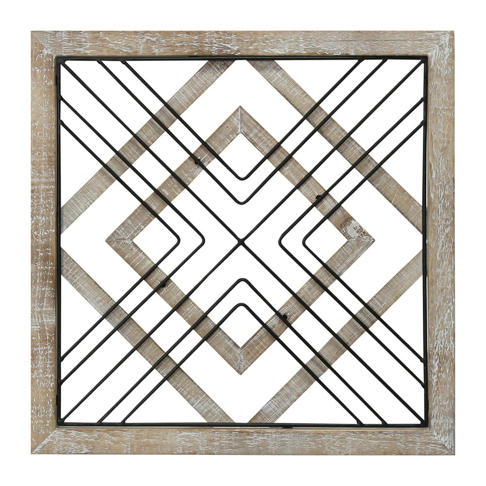 Stratton Home Decor Square Wood and Metal Geometric Plaque Wall Decor