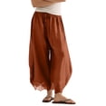 thumbnail image 2 of Linen Pants Women Lace Trim Hem Drawstring Elastic Waist Wide Leg Palazzo Trousers with Pockets Beachwear Bottoms, 2 of 6