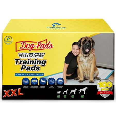 Tolobeve Dog Training Pads XXL 30 in x 36 in 100 Count Disposable Dog Puppy Pee Pads