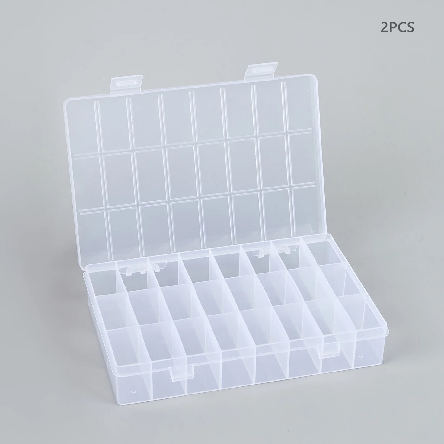 2 Pack Clear Storage Containers with 24 Grid Dividers, Large
