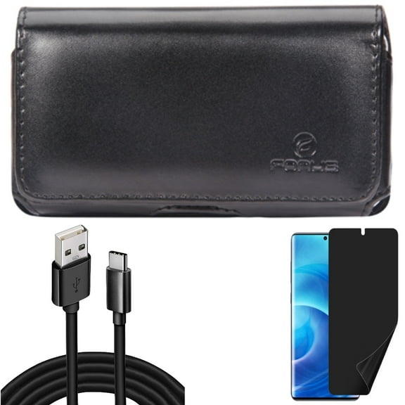 10ft USB Cable w Privacy Screen Protector w Case Belt Clip for Samsung Galaxy S20 - Type-C Charger Cord, TPU Film [NOT GLASS], Leather Swivel Q1K fits Samsung Galaxy S20 Model