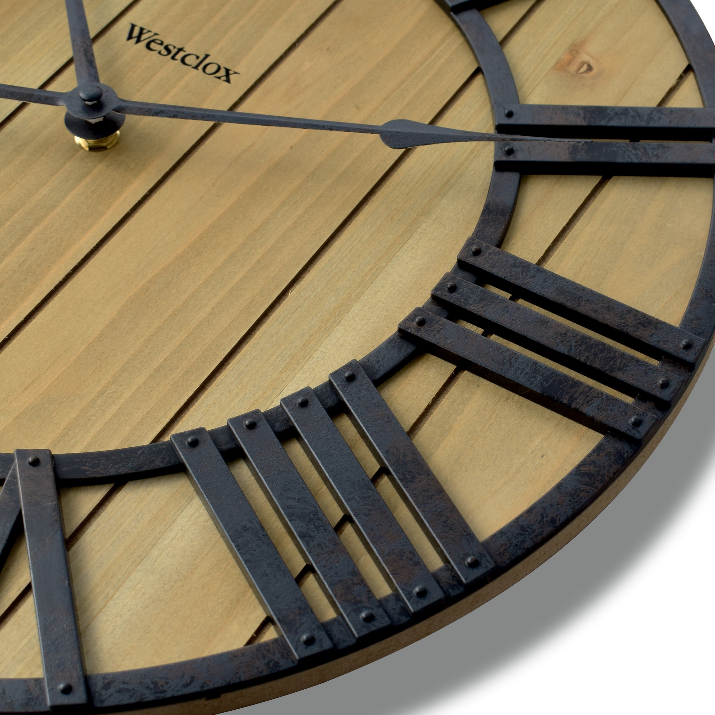 Westclox 16" Natural Wood Grain with Raised Roman Numerals & Iron Finish Wall Clock – Model# 38067