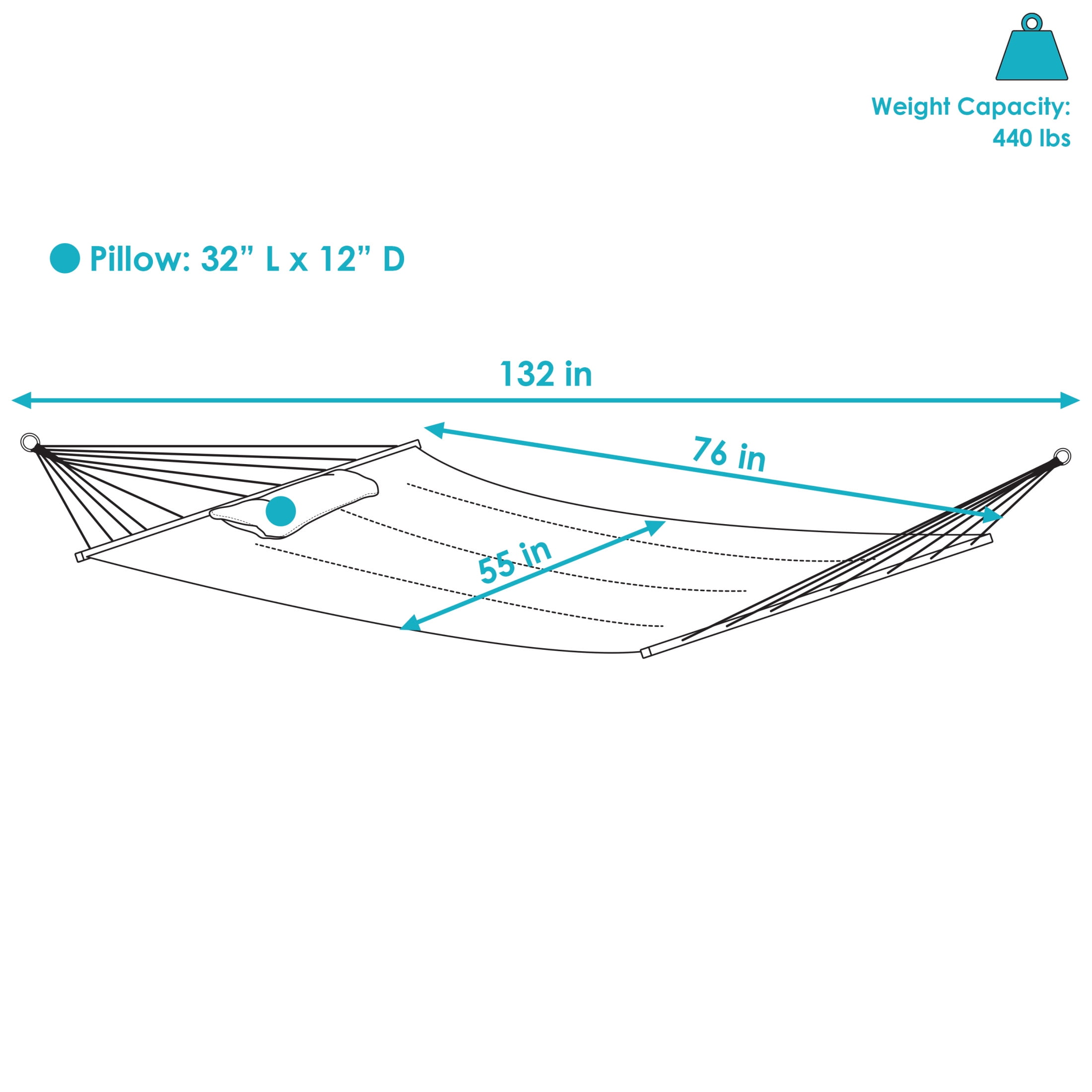 Sunnydaze 2-Person Quilted Polyester Spreader Bar Hammock with Pillow, 440 lb Capacity - Red