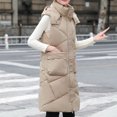 thumbnail image 3 of Gamivast Long Quilted Vest Women with Detachable Hooded Plus Size Stand Collar Sleeveless Padded Jackets Winter Trendy Zip up Coats with Pockets Warm Button Down Outerwear, 3 of 6