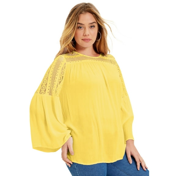 June & Vie Women's Plus Size Crochet-Trim Blouse
