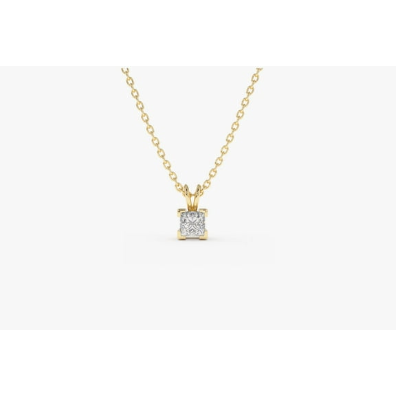 0.25 ctw Princess Cut VVS1 Moissanite 14K Yellow Gold Plated Solitaire Pendant Necklace 18"