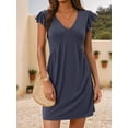 thumbnail image 4 of Women'S Summer Dresses Beach 2026 Casual Deep V Neck Loose Sundress Ruffle Sleeve Mini Dress Gray-Blue XXL, 4 of 8