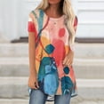 thumbnail image 2 of Pisexur Women's Dressy Tops Fashion Floral Short Sleeve Scoop Neck Plus Size Tops Button Side T Shirts Loose Fitting Tunic Solid Color Tops Blouse, 2 of 5