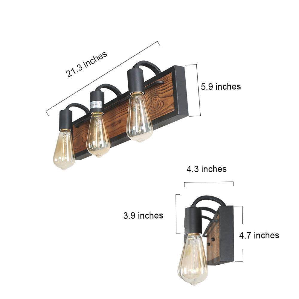 LNC 3-Light Black and Brown Wood Dimmable LED Vanity Light
