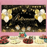 Happy Retirement Backdrop,Large Happy Retirement Banner Background Photography with Rope, Party Decoration Supplies for Photo Booth Props Decor Outdoor Indoor (Gold)