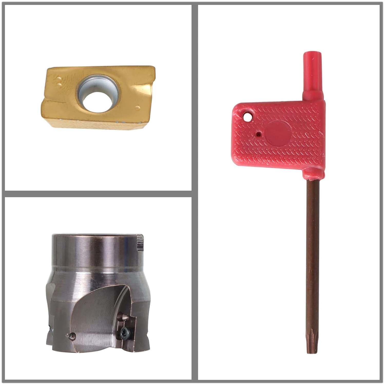 R8 FMB22 Milling Handle 400R 50MM CNC End Milling Cutter Suitable for Plate Cutting and Milling Machine Workpiece Finishing with T15 Wrench and 4 Pieces APMT1604 Carbide Inserts