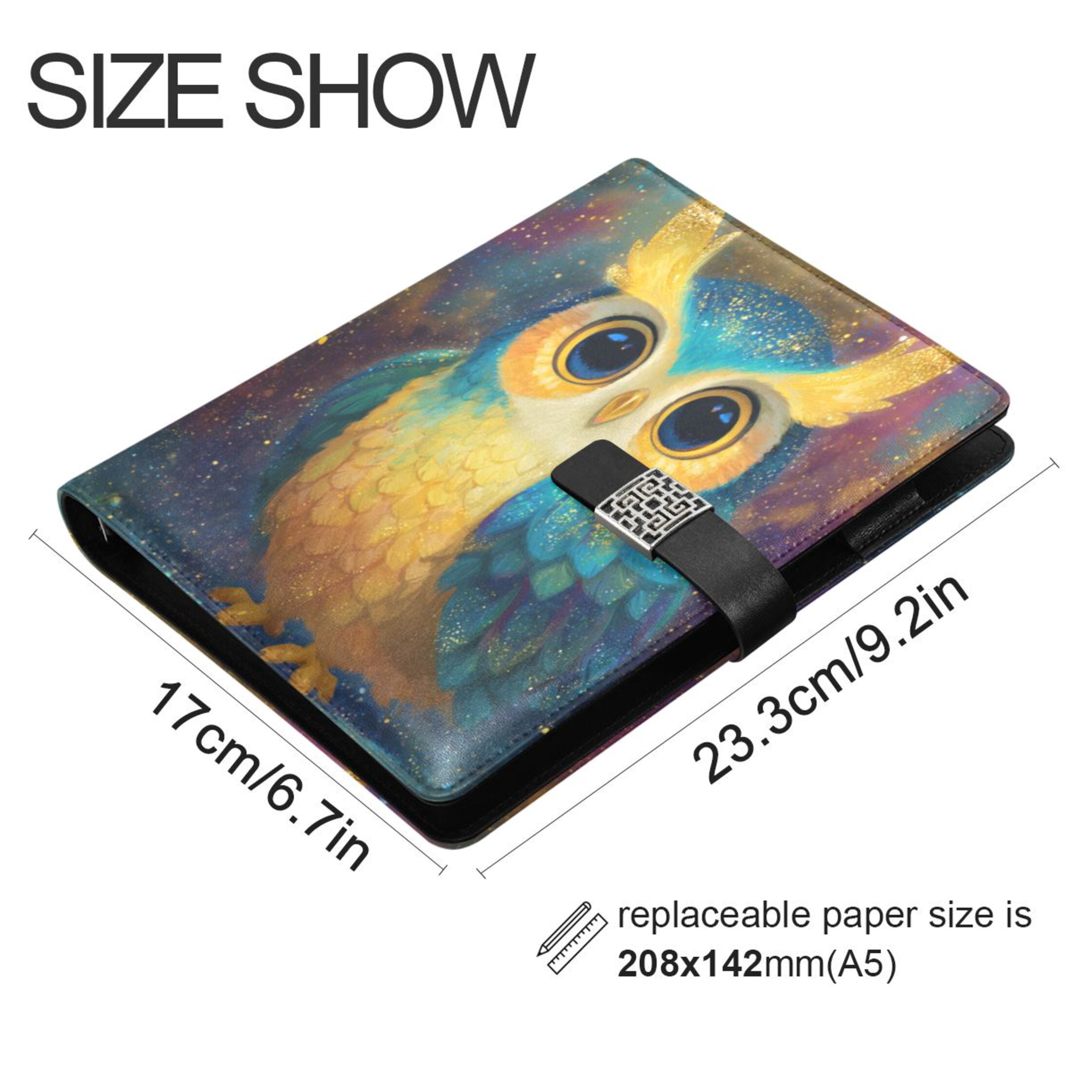 Leather Planner Leather Notebook Notebook Journal Binder Design Pen Pocket Design Convenient for Storage Green Owl Pattern