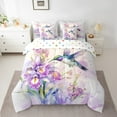 thumbnail image 2 of Erosebridal Hummingbird Bedding Queen Size, Purple Floral Bedding Sets Queen Size, Spring Oil Painting Decor, Reversible, 2 of 5