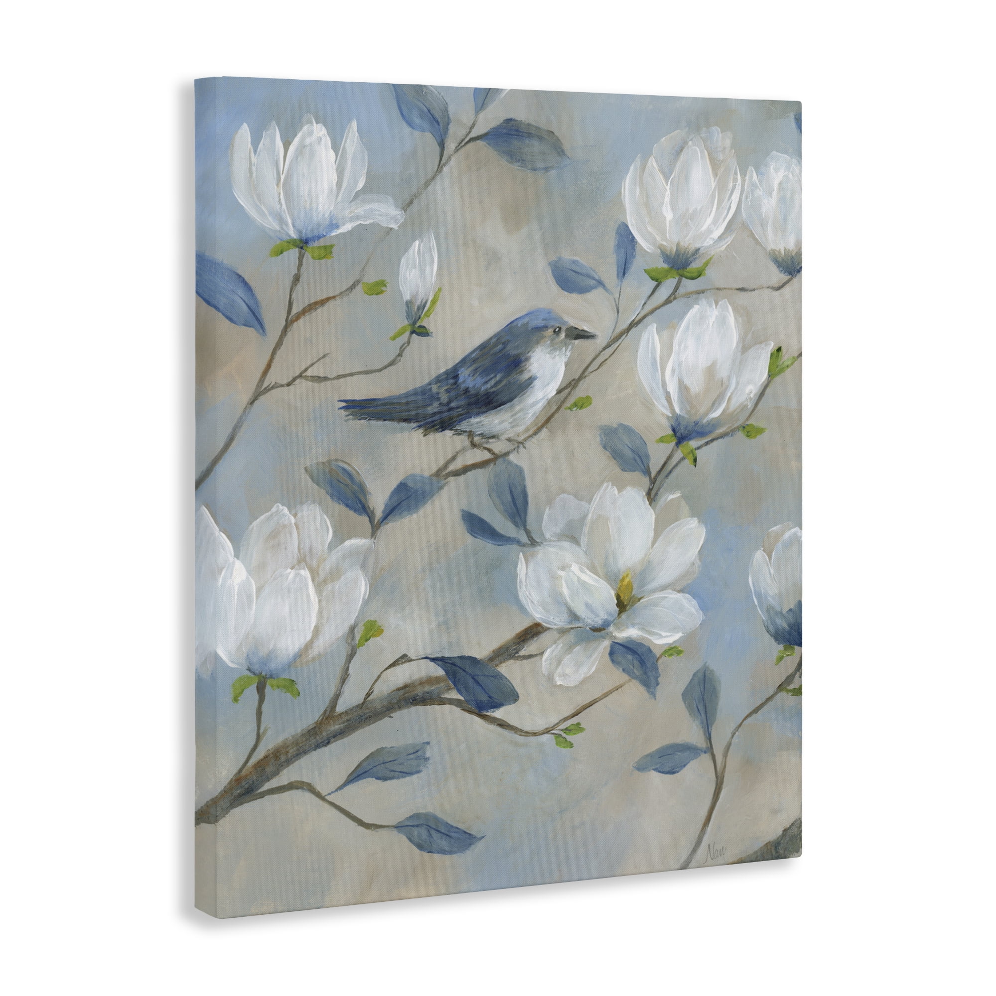 Stupell Industries Blue Bird & Magnolia Canvas Wall Art, design by Nan