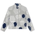 thumbnail image 4 of Jackets for Women Winter Coat Jackets Flannel Stand Collar Jacket(Grey Blue Geometric Pattern Design,Size:S-4XL), 4 of 7