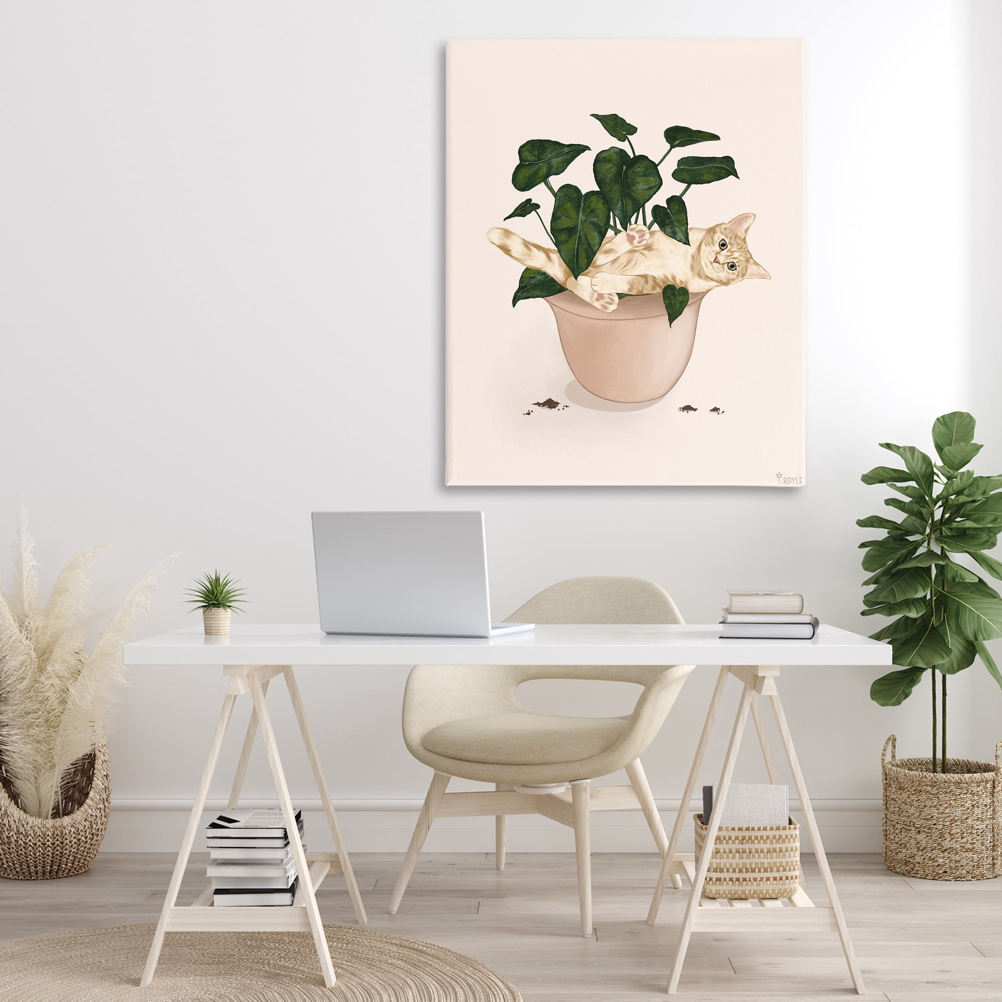 Stupell Industries Funny Cat in House Plant Animals & Insects Painting Gallery Wrapped Canvas Art Print Wall Art, 36 x 48