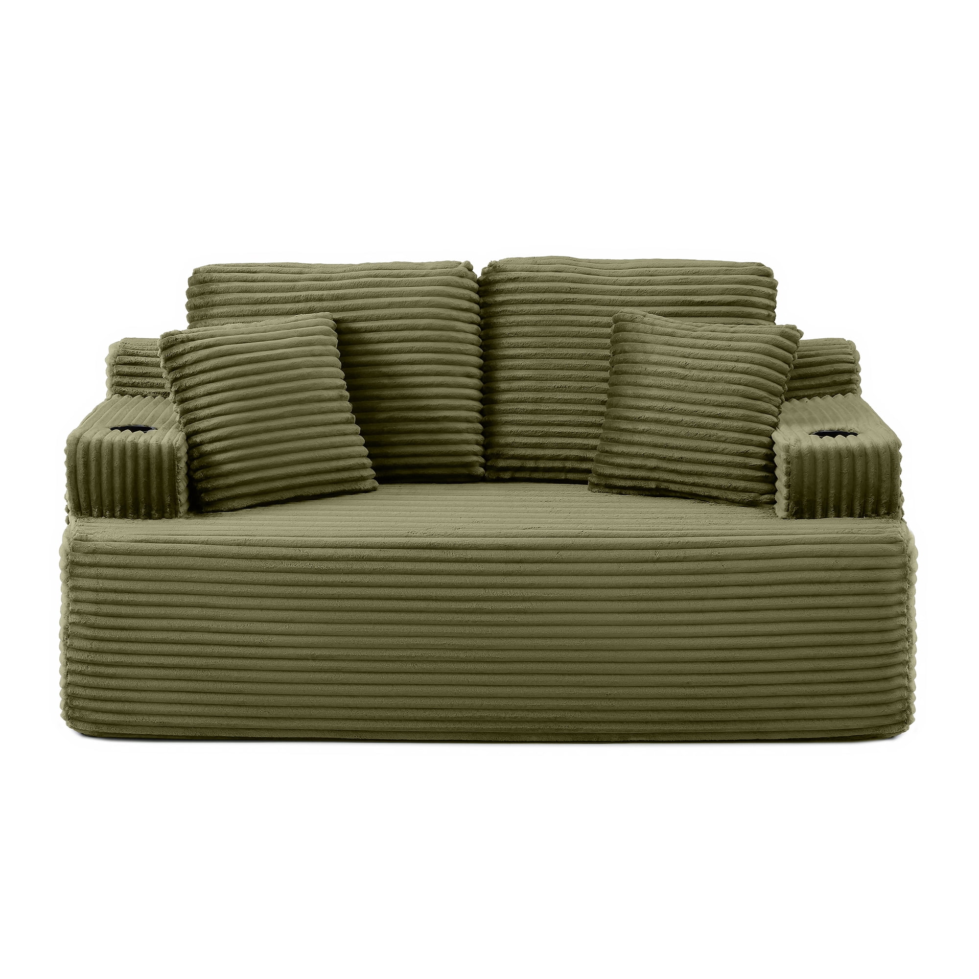 Miniyam Compact Floor Sofa Chair, 2-Seat Cloud Couch with Dual Side Pockets, Soft Corduroy, No Assembly Required, Perfect for Dorm or Cozy Corner (Green)