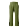 thumbnail image 2 of Fnooota Women's Straight Leg Pants, Side Slit Hem Stretchy Elastic Waist Casual Trousers with Pockets Green Size XL, 2 of 5