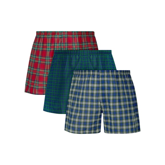 Hanes Big Man Ultimate Men's Underwear Woven Boxers Pack – 3-Pack – Cool Comfort Cotton Blend ( & Tall) Red/Blue Tartan 2XB