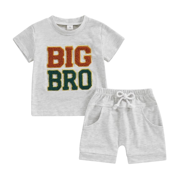 HWJAD Toddler Baby Boy Clothes Summer Short Sleeve Brother Matching T Shirt Tops Elastic Shorts Set Infant Casual Outfits