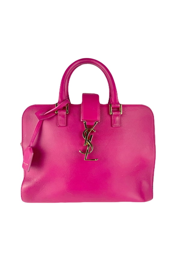 Pre-Owned Saint Laurent Baby Cabas Leather Handbag Shoulder Bag in Magenta and Gold,... (Good)