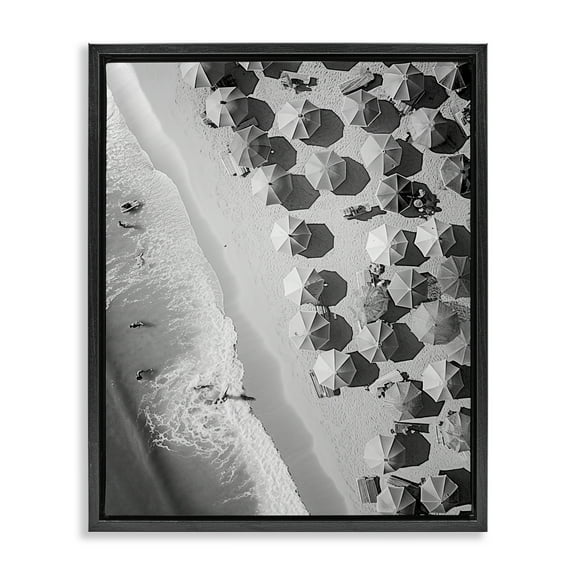 Stupell Industries Aerial View Beach People Photography Black Floater Framed Canvas Art Print Wall Art, 17 x 21