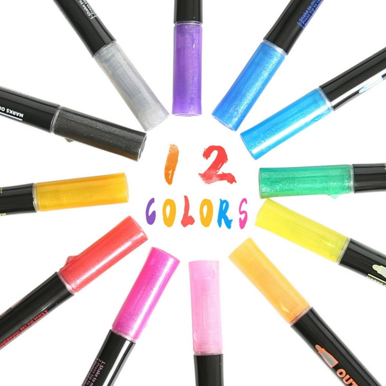 EKOUSN Black and Friday Deals Outline Markers 12 Color For Doodle Marker  Outline Markers Glitter Double Line Pens Set For Gifts Greeting Cards  Writing