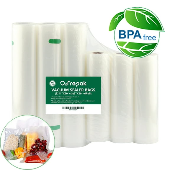O2frepak 6Pack 8"x20'(3Rolls) and 11"x20' (3Rolls) Vacuum Sealer Rolls, Vacuum Seal Bags for Food Storage