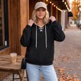 thumbnail image 5 of Women's Lace Up Hoodie, Long Sleeve Pullover Hooded Sweatshirt with Kangaroo Pocket for Casual Everyday Wear, 5 of 8