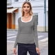 thumbnail image 5 of Camisas de Larga con Cuello Redondo para Mujer, Blusas Informales de Punto Acanalado de Corte Ajustado, Camisetas Básicas de Trabajo para Verano y Otoño. Negro M, 5 of 8