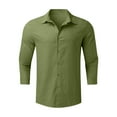 thumbnail image 4 of Dagegui Mens Linen Shirts Summer Short Sleeve Hawaiian Shirt Solid Color Collared Button Down T-Shirts Casual Loose Fit Tees Tops Army Green,M, 4 of 5