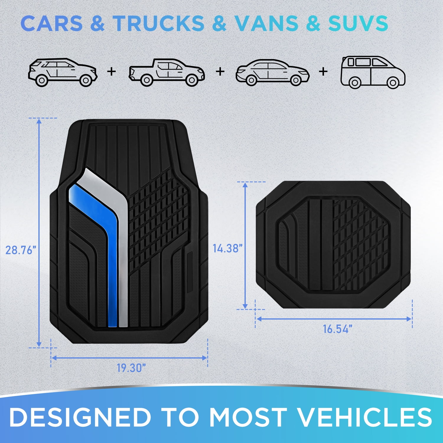 Road Comforts Car Floor Mats,Heavy-Duty Rubber Car Floor Mats,Sports Style Car Floor Mats,Non-Slip,Front,Universal Fit,Blue&Sliver
