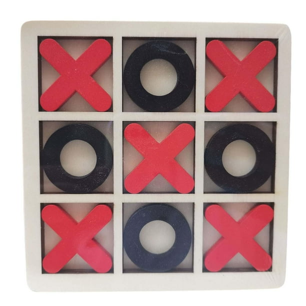 Juego de madera con punta de tres en raya, rompecabezas artesanal, juguete de mesa XO negro rojo