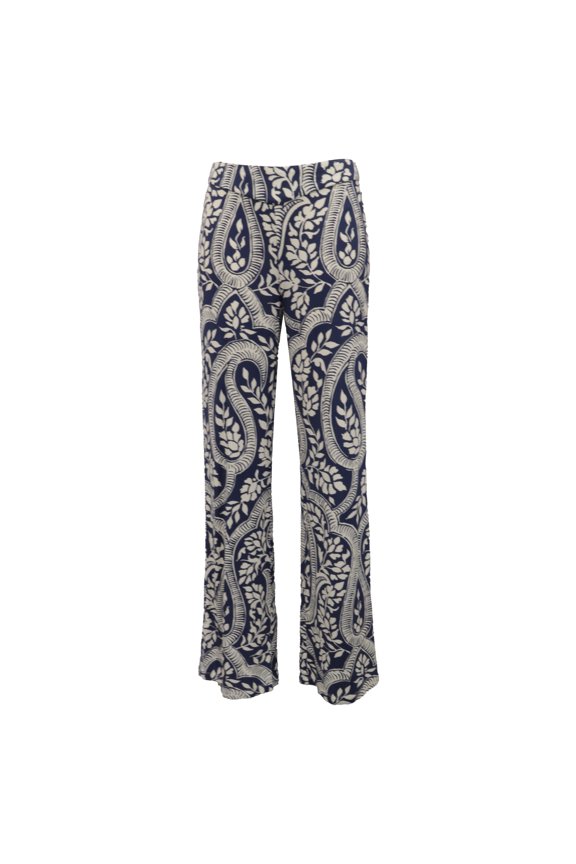 Pre-Owned Johanna Ortiz Paisley-Print Straight-Leg Trousers in Navy Blue Viscose