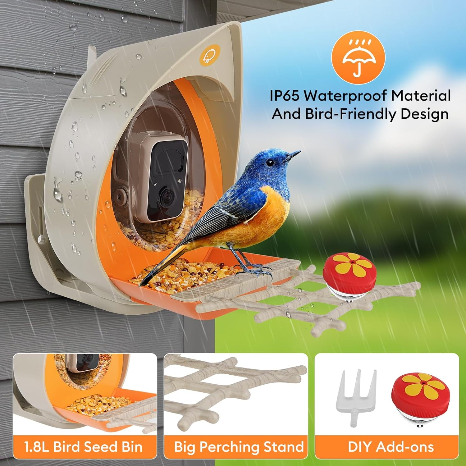 Smart Bird Feeder with Camera Solar Powered, Squirrel-Proof, 2K Full-Color Night Vision Camera, Ideal Gift for Bird Lovers