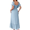 thumbnail image 3 of Robe Midi à Manches Courtes pour Femme, Encolure Carrée, Couleur Contrastante, Décontractée, Rick Rack, Robes Smockées, Bleu, P, 3 of 7