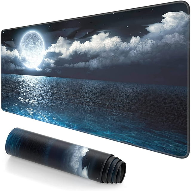 Extended Large Mouse Pad, XXL Gaming Desk Pad 31.5 x 15.7 Inch, Big Computer Keyboard Mousepad, Waterproof Mouse Mat with Stitched Edges and Non-Slip Base for Office Gaming, Moon Ocean