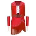 thumbnail image 5 of Aiihoo Kids Girls Tassel Jazz Dance Outfits Fringe Sequin Tops Skirt with Built-in Shorts And Oversleeves Western Cowgirl Wear Red 10, 5 of 7