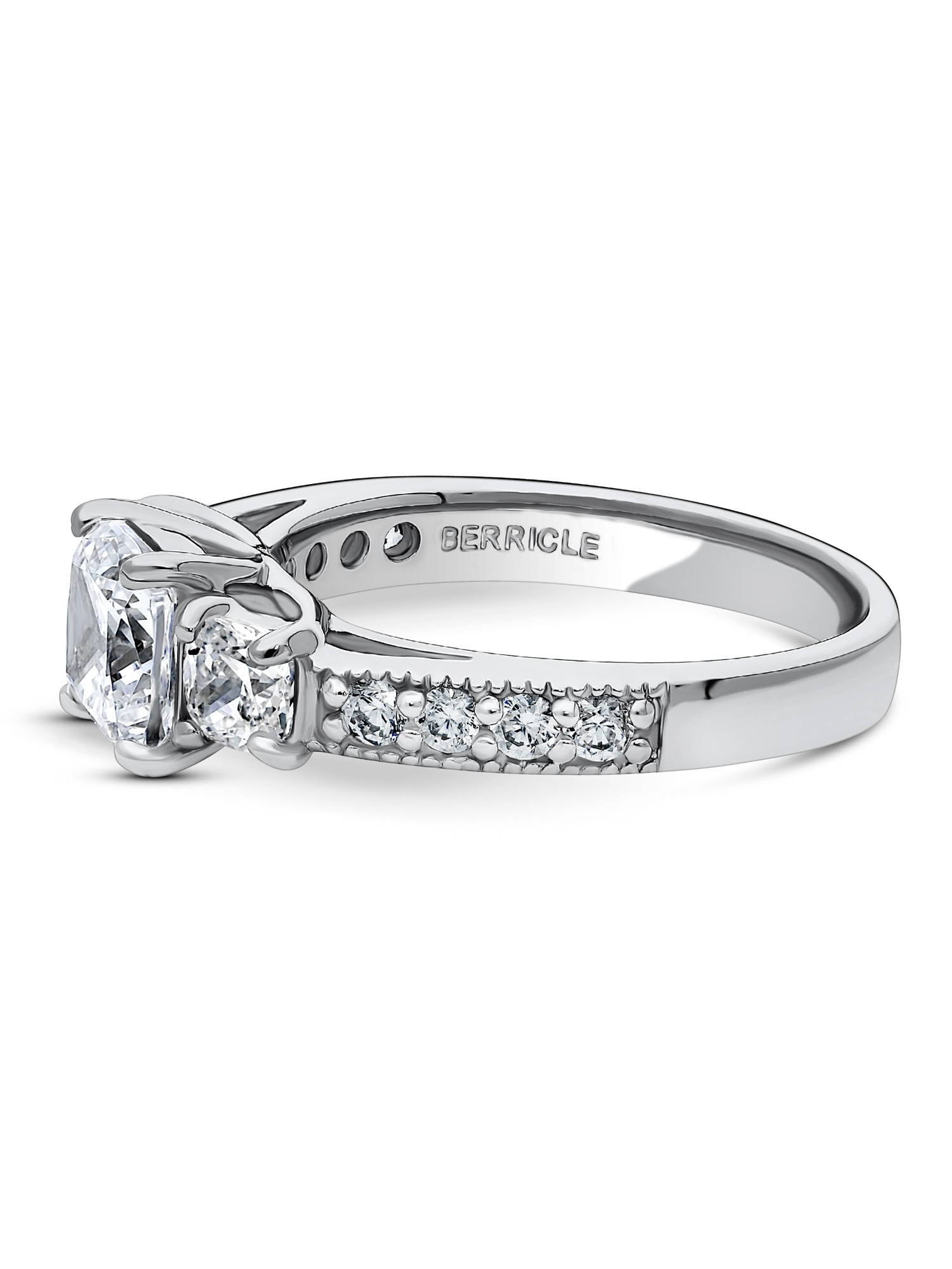 BERRICLE Sterling Silver 3-Stone Wedding Engagement Rings 1.5 Carat Cushion Cut Cubic Zirconia CZ Promise Ring for Women, Rhodium Plated Size 10