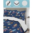 thumbnail image 4 of Quilts Twin-XL Size Bedding Set, Cute Blue Space Lightweight Quilted Comforter, Star Cartoon Spaceship Planet Soft Reversible Bedspread Coverlet with Pillow Covers for All Season, 68" x 98", 4 of 7