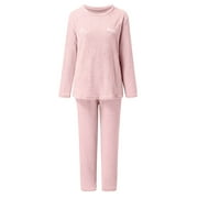 GDREDA Womens Sleepwear Warm Pajamas For Women Fuzzy Pajama Sets Cozy Oversized Pullover Pants Sets Loungewear 2 Piece Women Pajama Sets pyjamas Pink,One Size