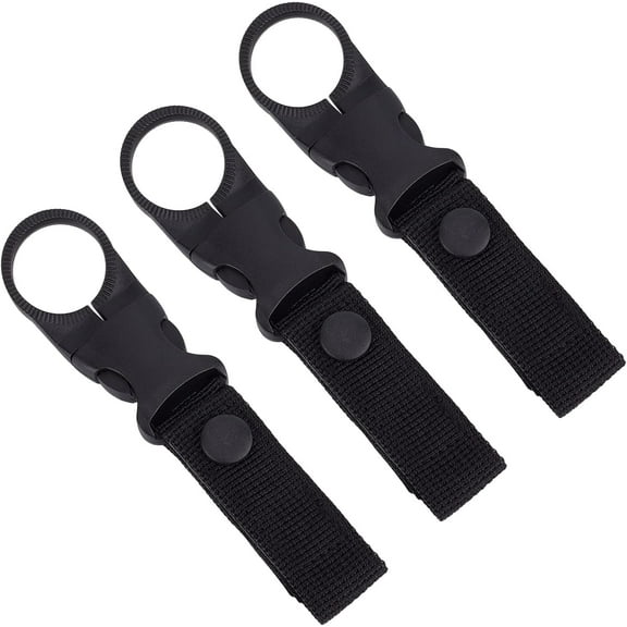 3PCS Bottle Hanging Buckle Clip Outdoor Portable Water Bottle Ring Holder Black Mineral Water Bottle Clip Nylon Webbing Strap for Belt Backyard Outdoor Camping Traveling DIY