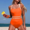 thumbnail image 2 of One Piece Swimsuit Women Tummy Control Modest Slim Color Block Bathing Suits High Cut Full Coverage Swimwear Saffron M, 2 of 7