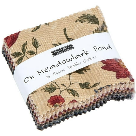 Kansas Jayhawks Fabric - On Meadowlark Pond Moda Mini Charm Pack by Kansas Troubles Quilters; 42 - 2.5