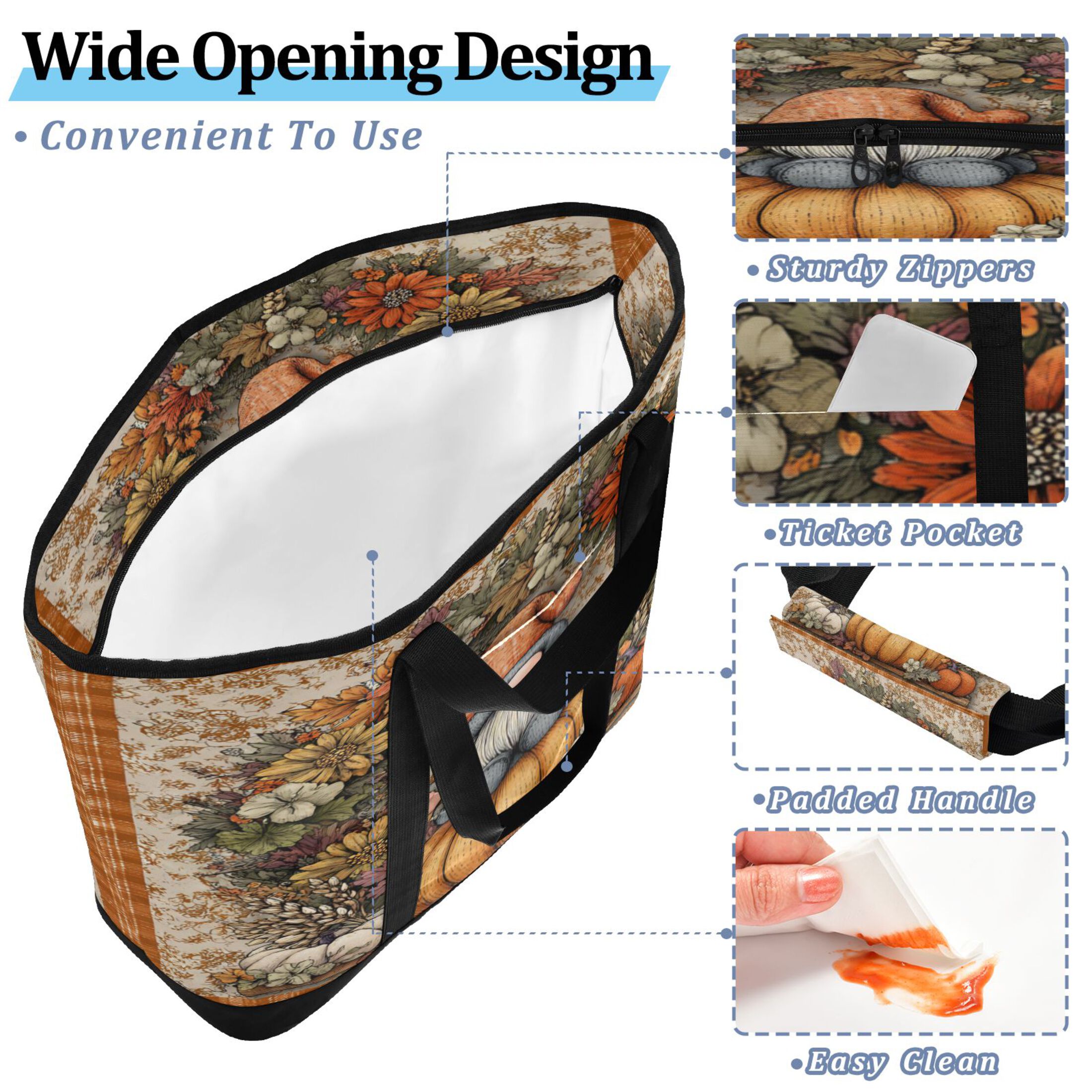 Extra-Large Wide Opening Design Capacity Hand-Held Ice Pack Thickened Insulation Layer For Long-Lasting Cold Retention For Outdoor Shopping Picnics And Camping Pumpkin Old Elf