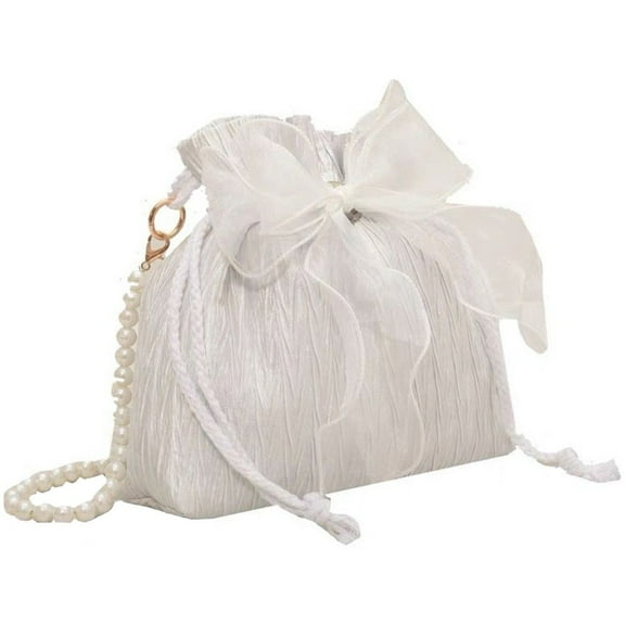 Lace Bow Tote Bag White Pearl Handle Bag Evening Clutch Bag Summer Bucket Crossbody Bag Women Supply for Daily Matching