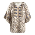 thumbnail image 5 of DEXIO Blouses for Women Summer Bohemian 3/4 Sleeve Shirts V Neck Flowy Casual Pleated Tops, 5 of 16