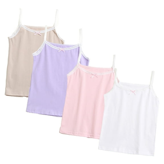 LYMAYTER 3-8 T Girls Cotton Tank Undershirts for Kids Toddler Lace Soft Spaghetti Strap Bottoming Shirt (Multipack)