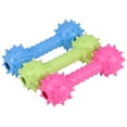 thumbnail image 1 of EeaseMX 3 mancuernas de goma con sonido para perros y gatos, juguetes para morder molares, productos de entrenamiento para mascotas, accesorios interactivos (azul, amarillo y rosa), 1 of 7